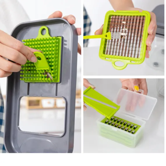 Razatoare Multifunctionala 22 de piese pentru legume si fructe, cu functie de caserola, lame din otel inoxidabil si maner protectie, Verde - imagine 3