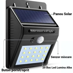 Lampa LED cu incarcare solara si senzor de miscare 1+1