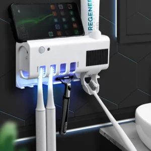 Dozator Pasta De Dinti cu Suport Periute Sterilizare, Lumina UV 1+1