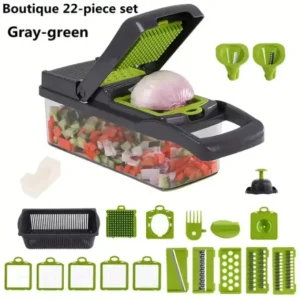 Razatoare Multifunctionala 22 de piese pentru legume si fructe, cu functie de caserola, lame din otel inoxidabil si maner protectie, Verde