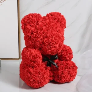 Ursulet flori trandafiri rosu 25 cm