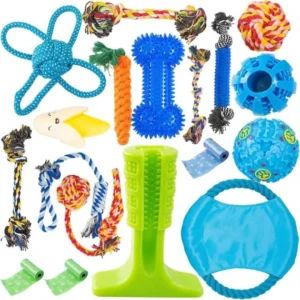 Jucarii interactive pentru caini , ideale pentru sanatatea dentara, interesante si sigure adresate animalelor de companie, Set de 18 jucarii, Fish & Paws ®